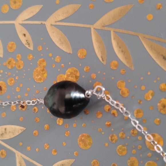 Genuine Tahitian Pearl Sterling Necklace - Picture 4 of 6